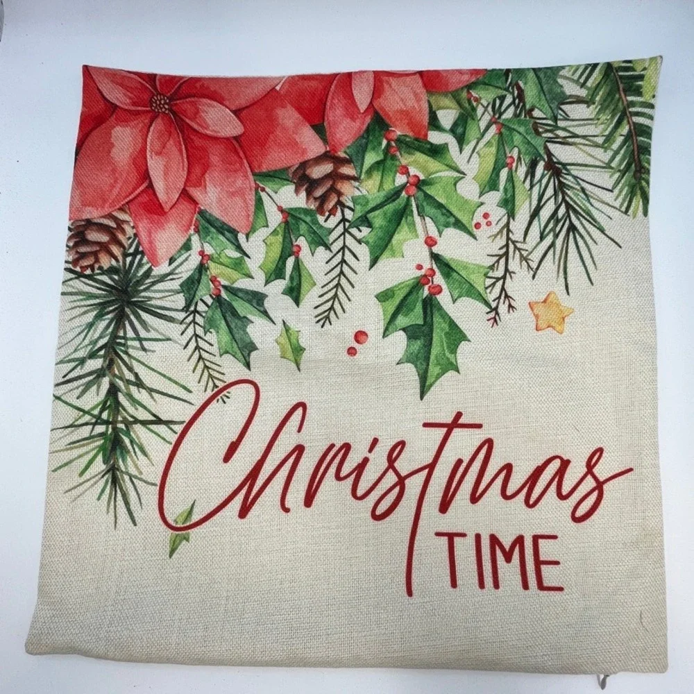 4‎ New Christmas Throw Pillow Covers Holiday Decor Square Woven Cottage Country